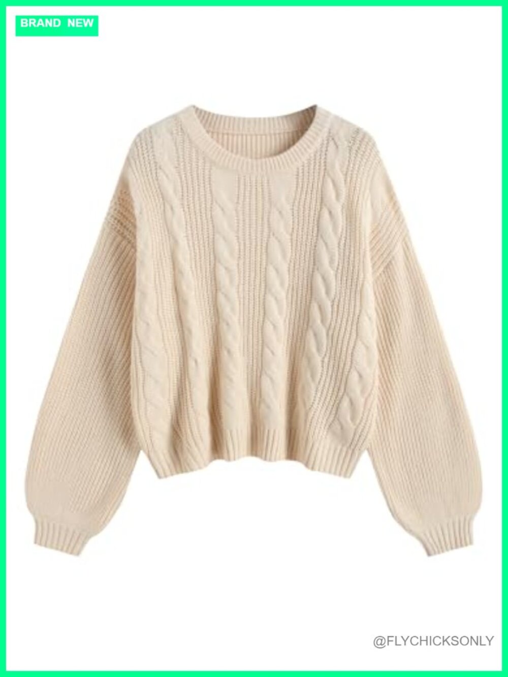 Cable Knit Sweater Oversized Lantern Sleeve Pullover Top